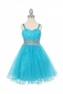 Jade Sleeveless Mesh Junior Bridesmaid Dress with Beaded Waistline